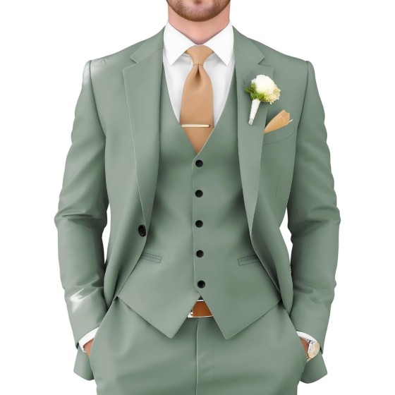 EMERAIDVLN Mens 3 Piece Suits Slim Fit Wedding Prom Party Business Elegant Suits One Button Blazer Vest and Pants Tuxedo Set